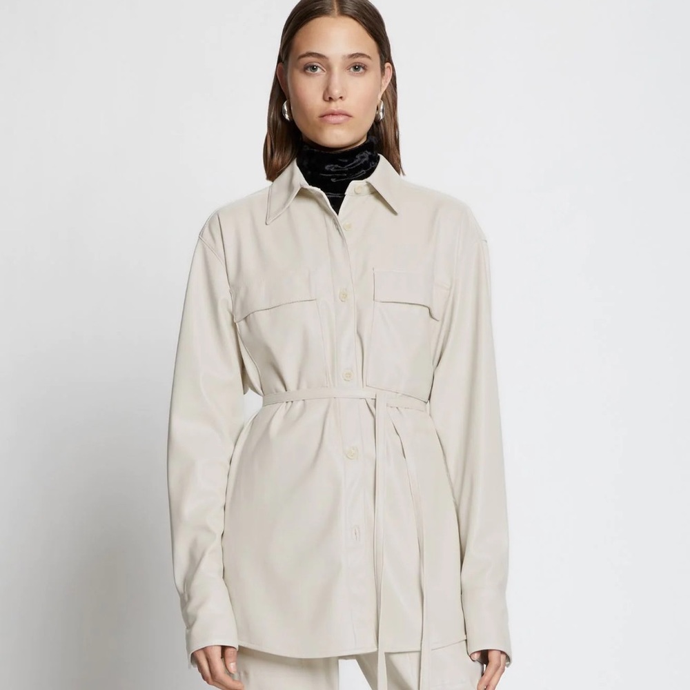 Proenza Schouler Cream Belted Button-Up Shirt Jacket